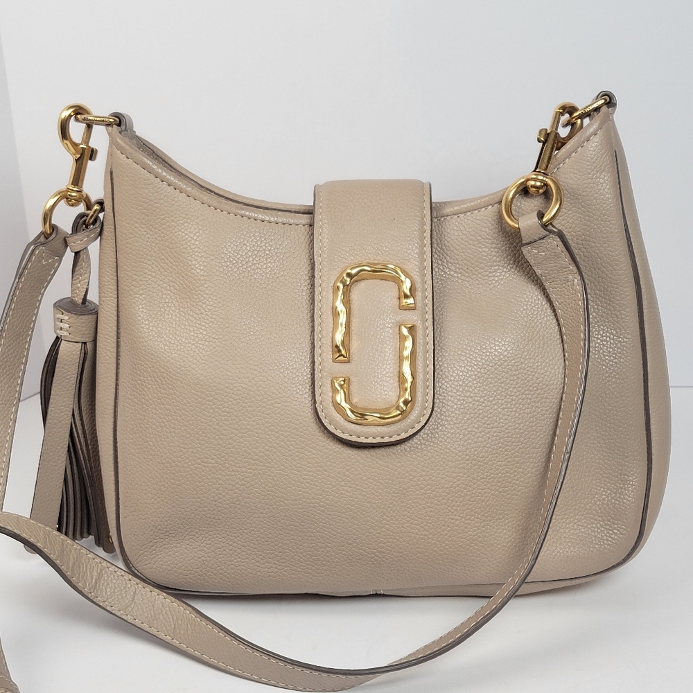 Marc Jacobs Taupe Interlock Leather Crossbody Bag with Gold Accents